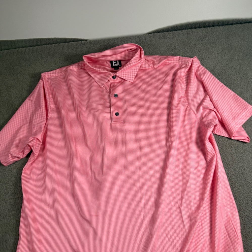 FootJoy Mens XL Pink White Houndstooth Performance Golf Polo Short Sleeve Shirt